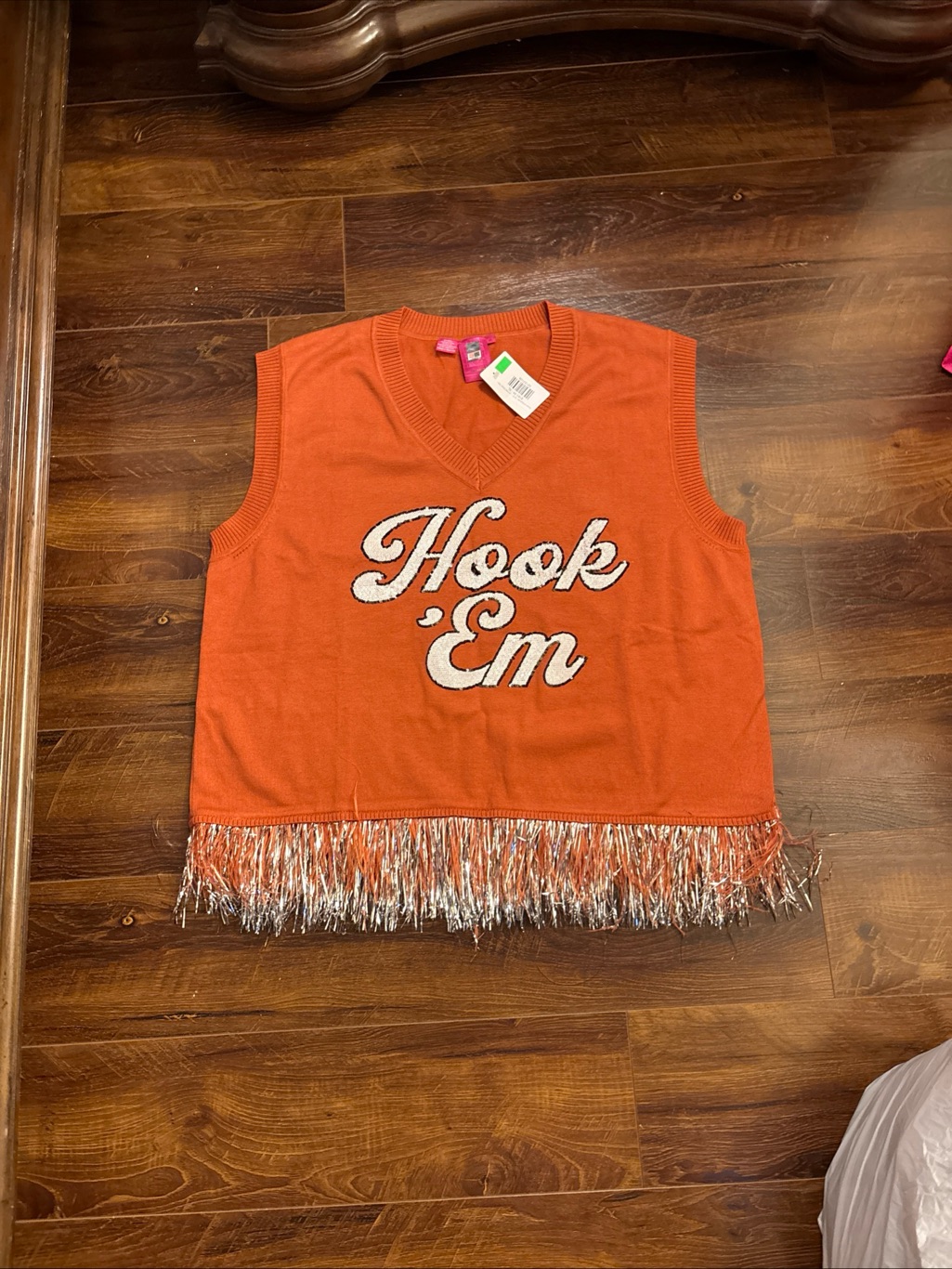 Queen Of Sparkles Orange 'Hook 'Em' Fringe Knit Vest